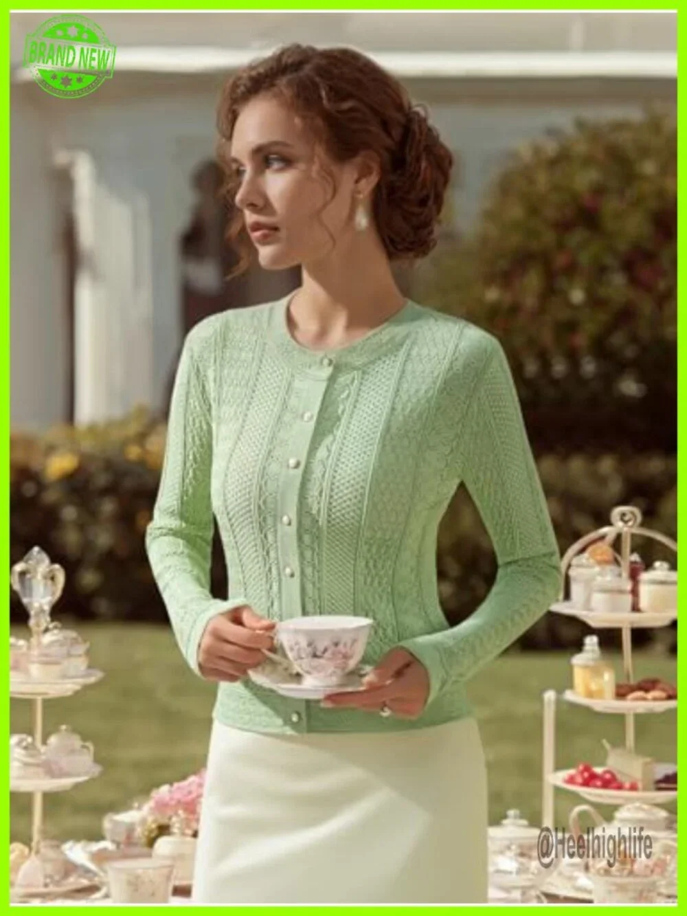 Crochet Cropped Cardigan with Pearl Buttons & Gold Thread Lightweight